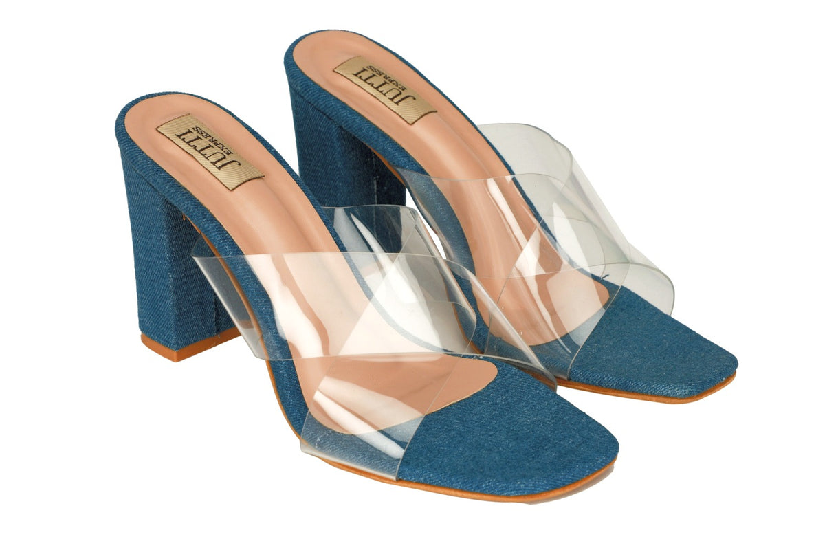 Blue Denim Double Strap Heels with Cushion – JuttiExpress