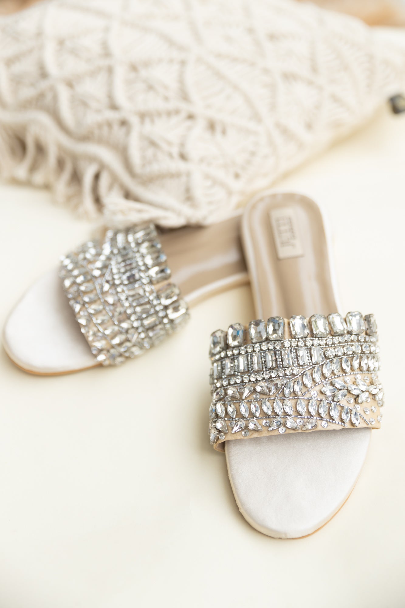 Beige Crystal Flats