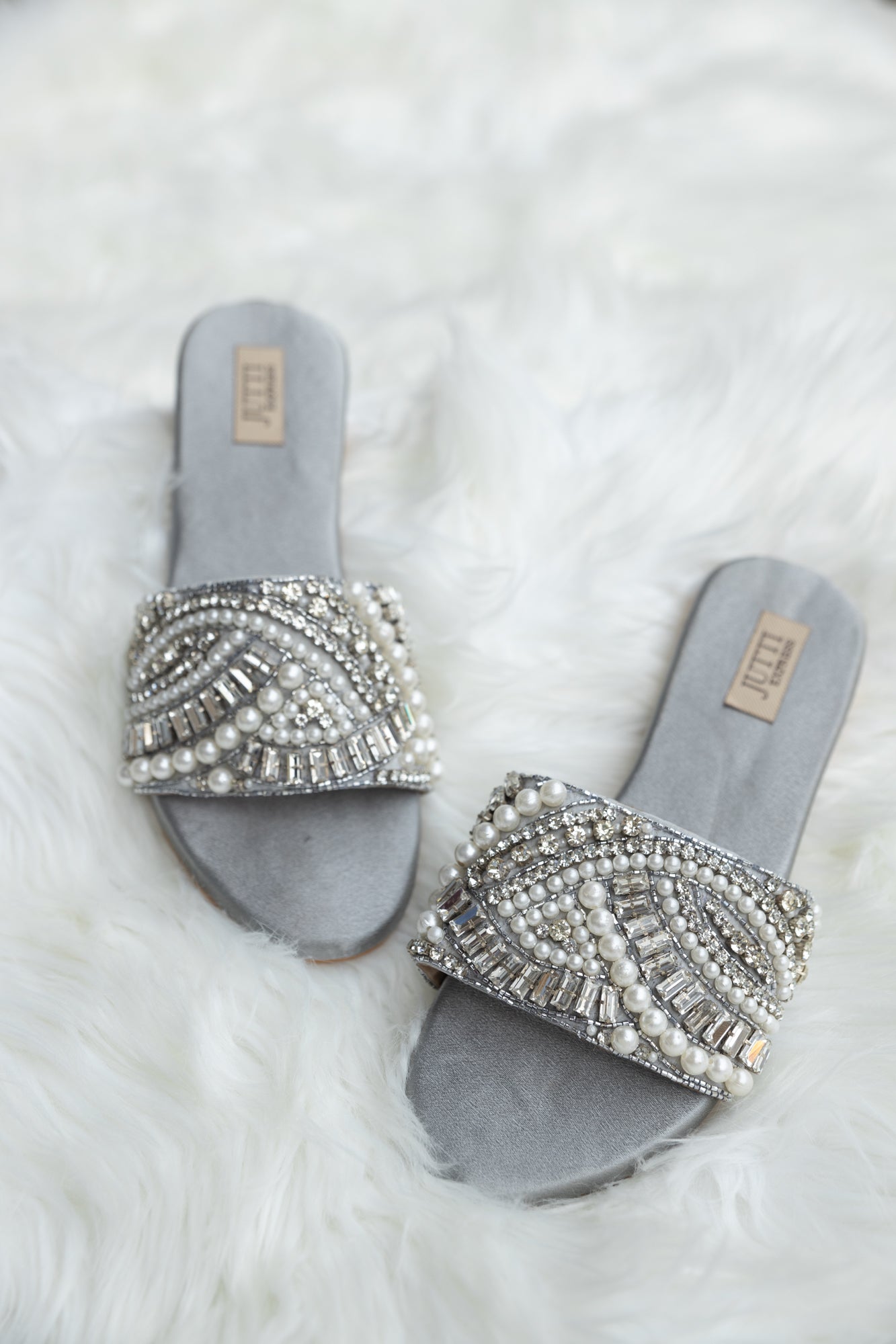 Grey crystal flat footwear