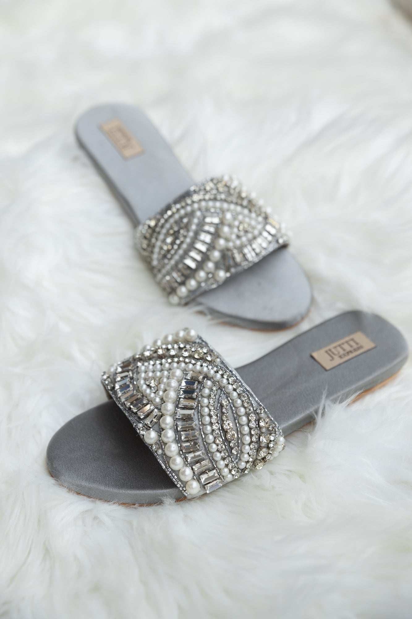 Grey Crystal Flat Footwear side