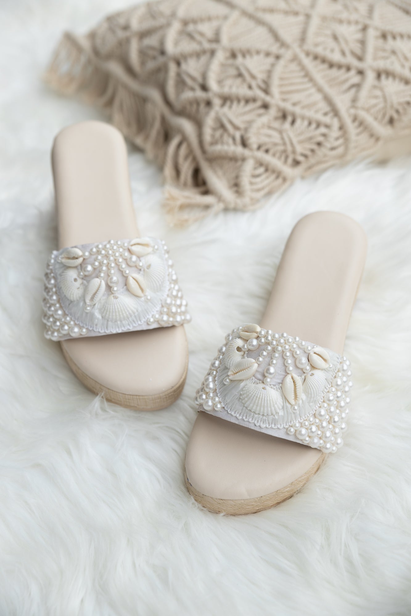 White Pearl Embellished Wedges