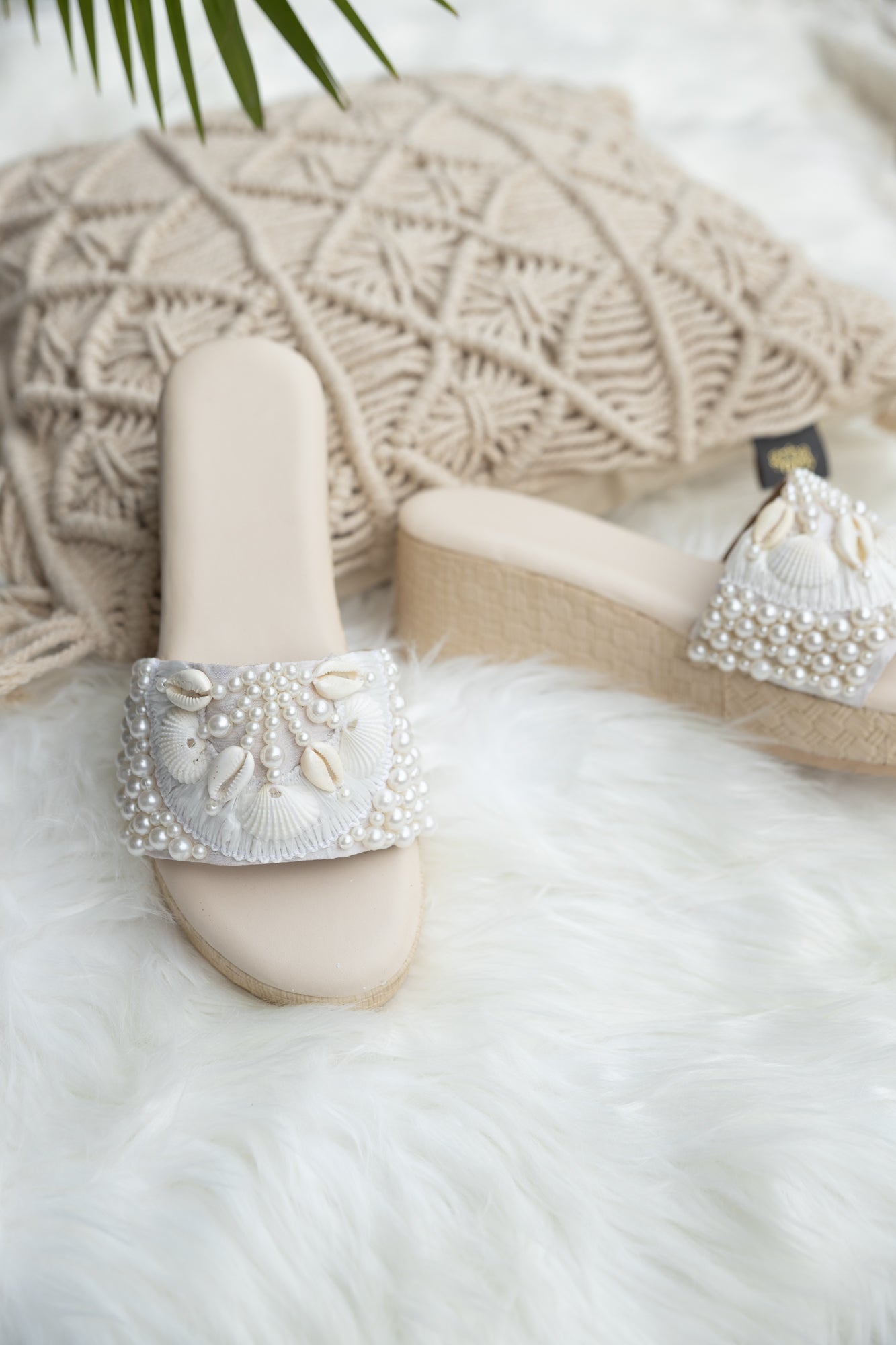 White Pearl Embellished Wedges