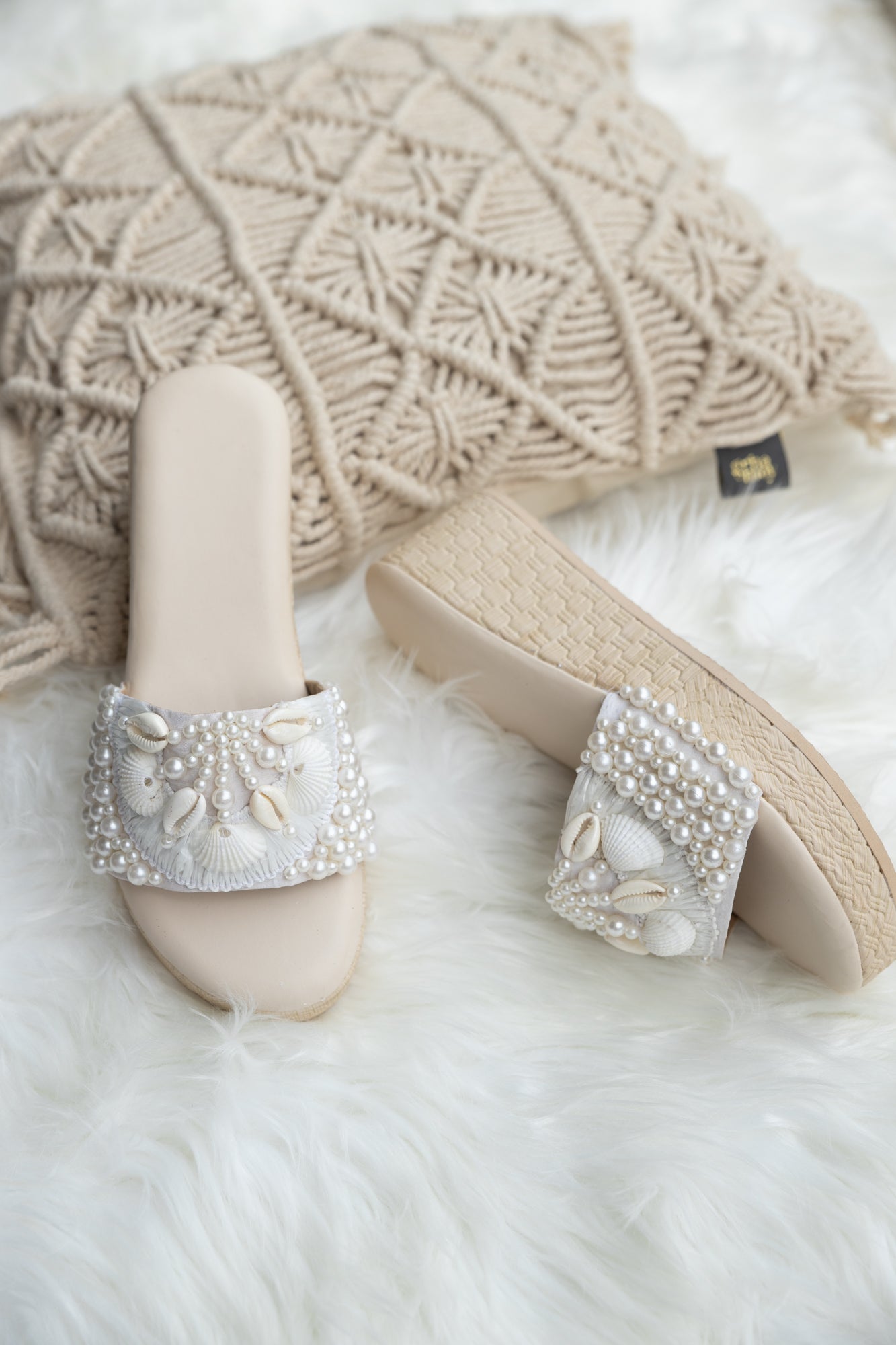 White Pearl Embellished Wedges