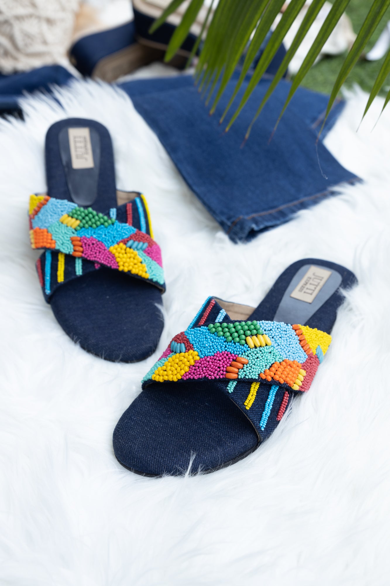 Tropical Denim Sliders