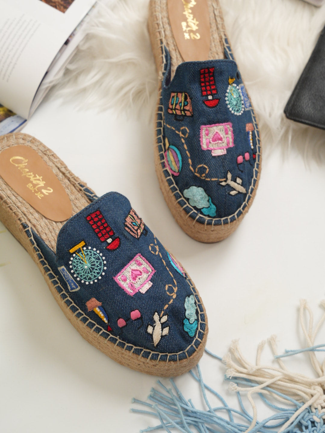 Denim Travel Platform Espadrilles