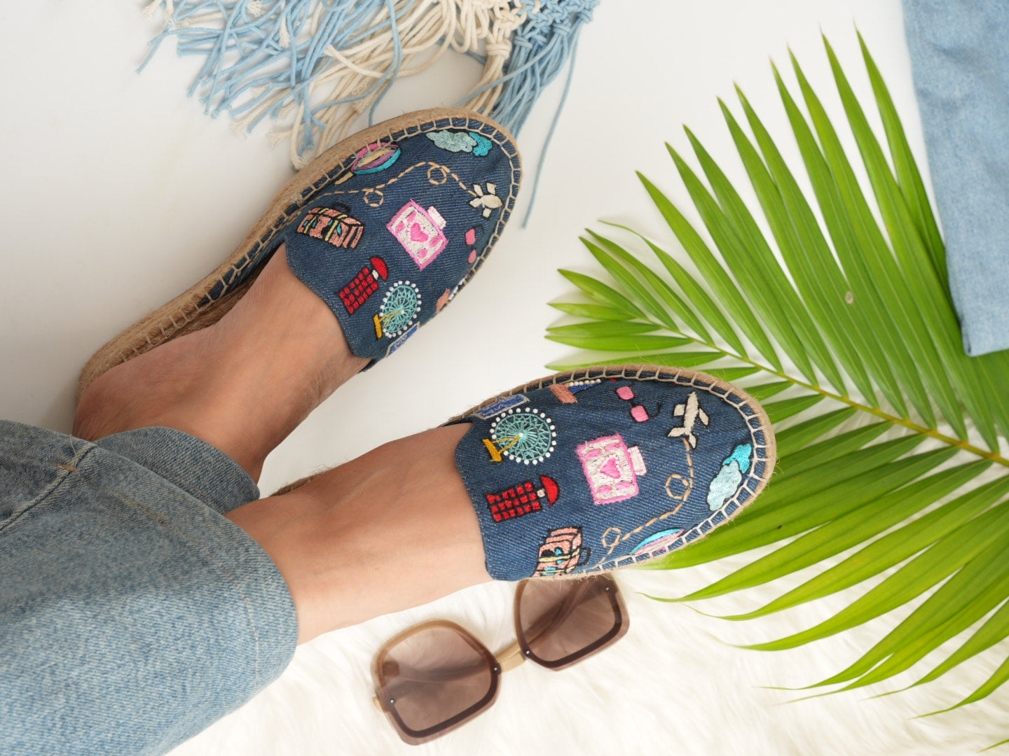 Denim Travel Platform Espadrilles