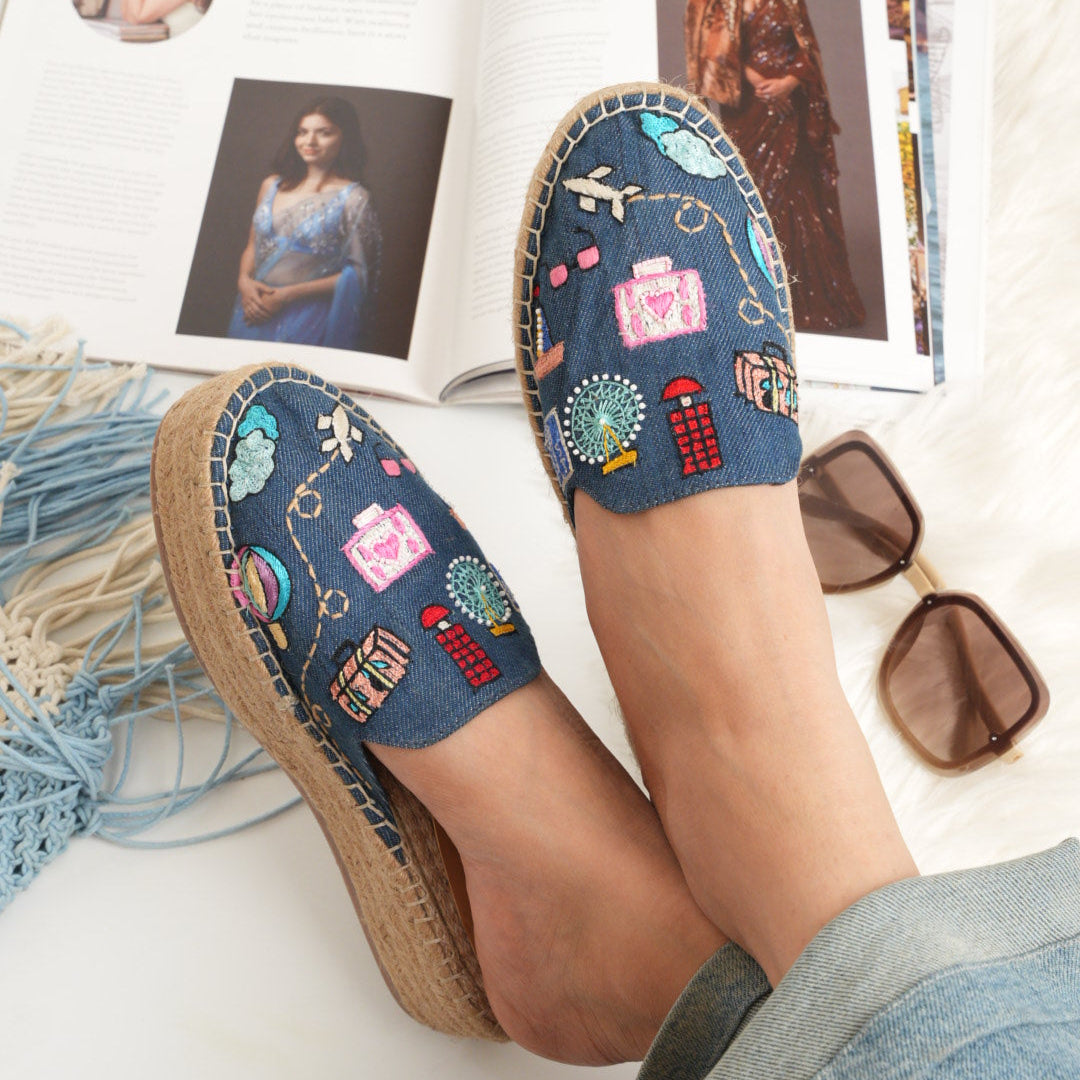 Denim Travel Platform Espadrilles