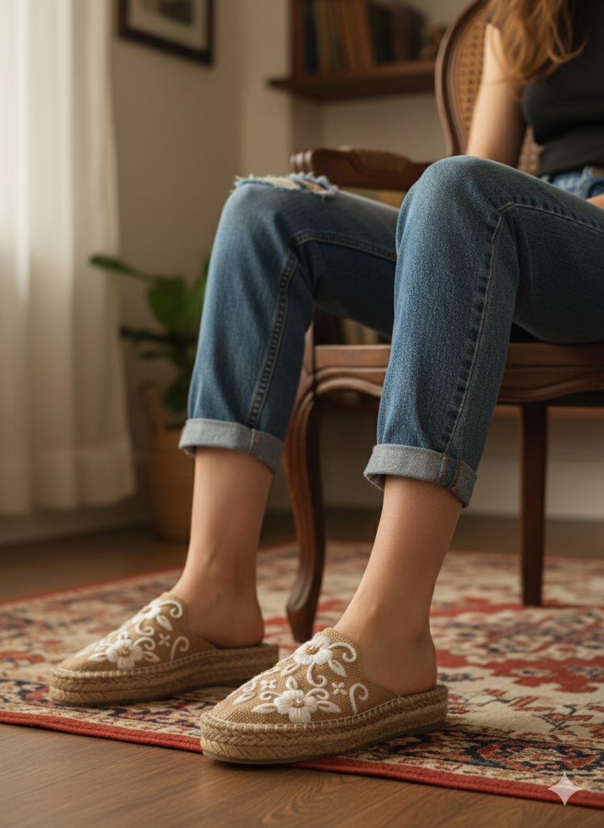 Natural Woven Jute Mules