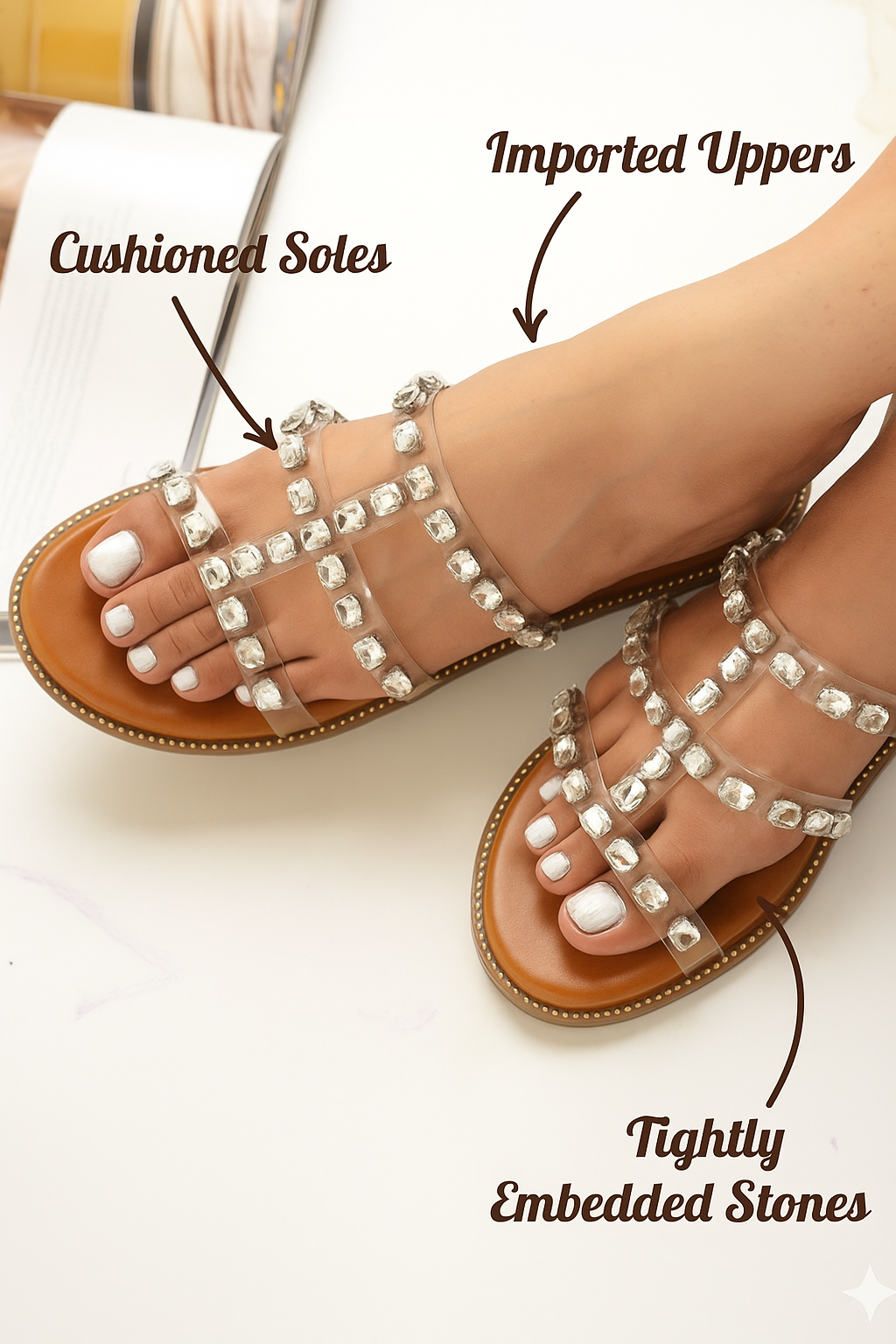 Crystal Luxe Strap Slides – Silver Spark