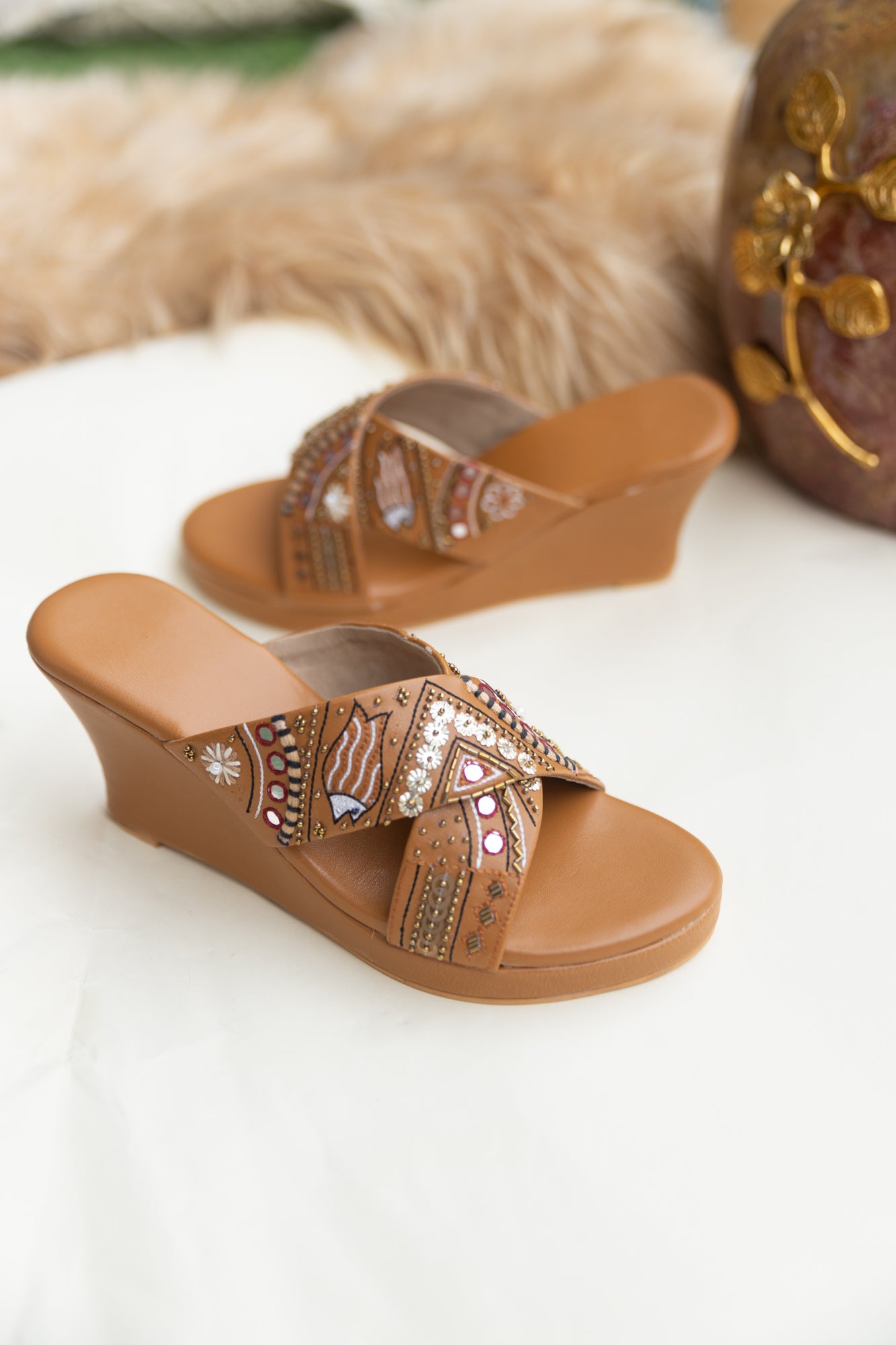 Leather Tan Wedges