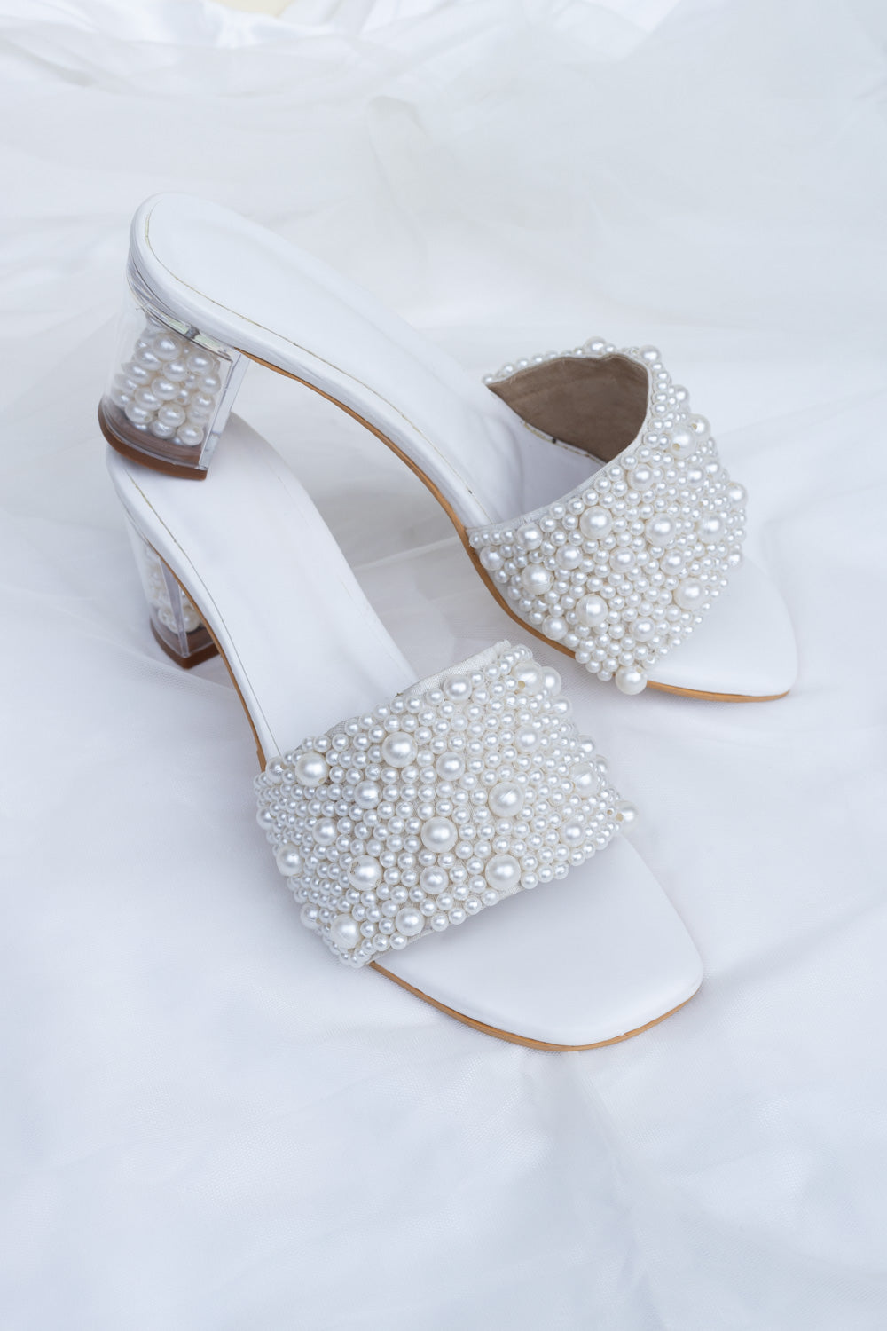 Bella Belle - Emery - Ivory Pearl Double Ankle Strap Bridal Block Heels |  The White Collection