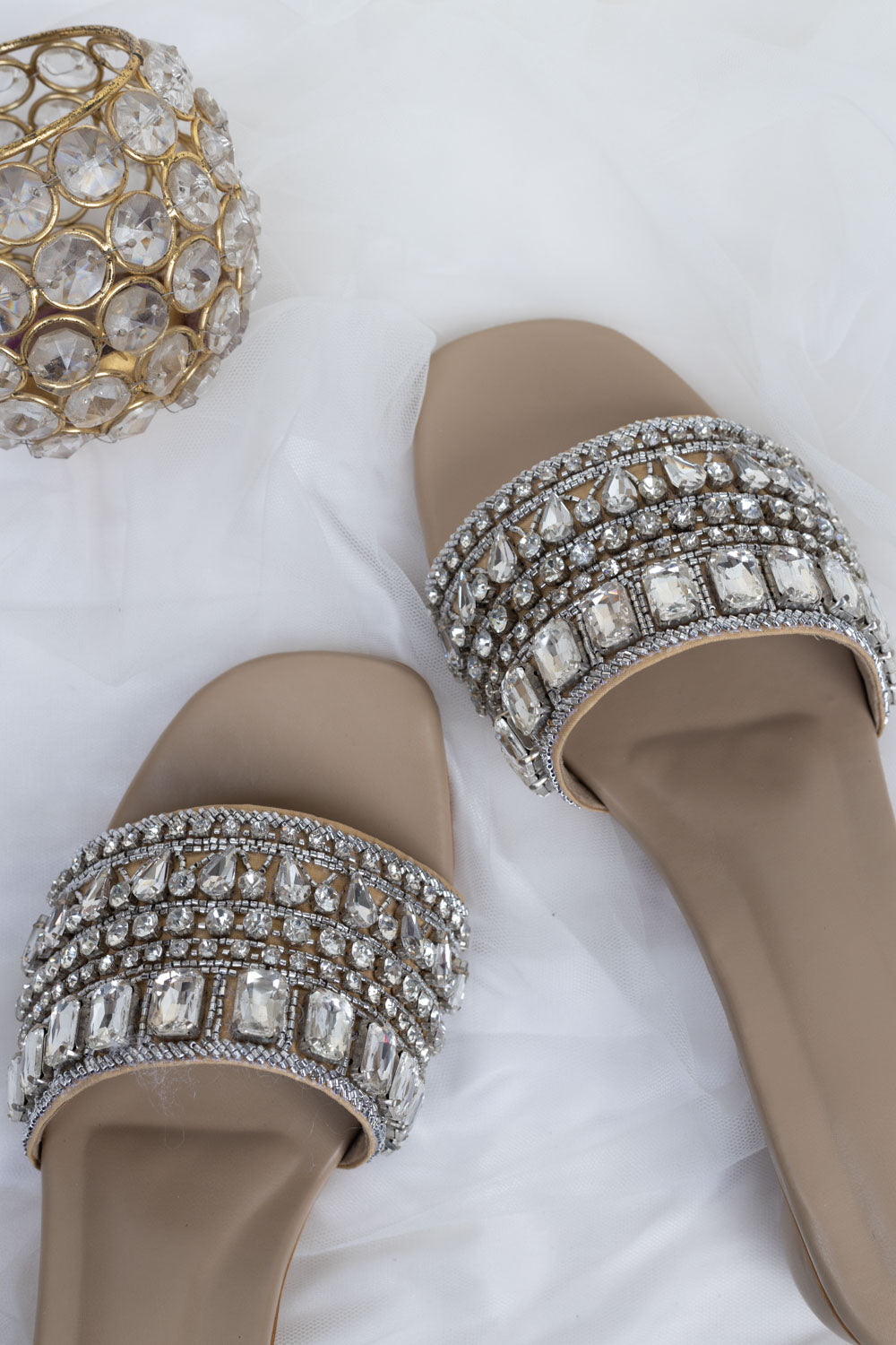 Beige Crystal Heels