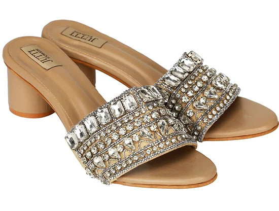 Beige Crystal Heels