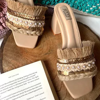 Sepia Beige Jute Heels