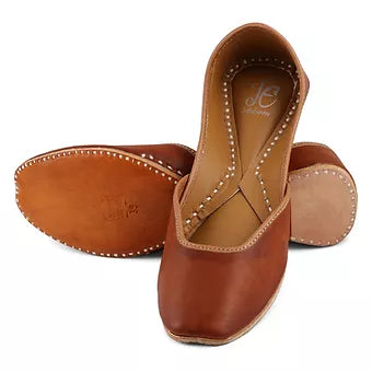 Brown Plain Leather Mojaris