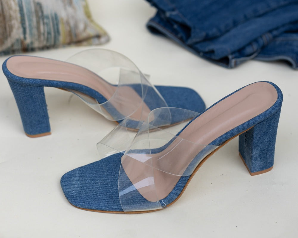 Denim Heels Double Strap